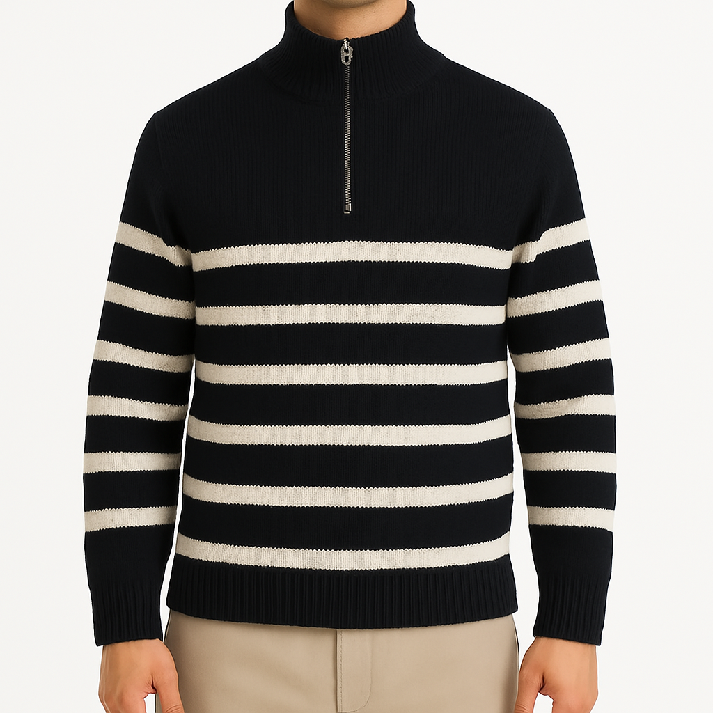 Pull Old Money à Rayures Zippé